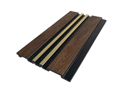 Tumma puusyinen Double Gold Strip PS-seinäpaneeli